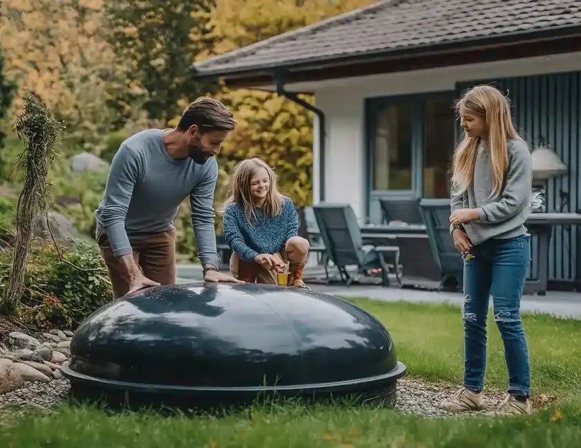 Šťastná rodina s nainstalovanou čistírnou odpadních vod.